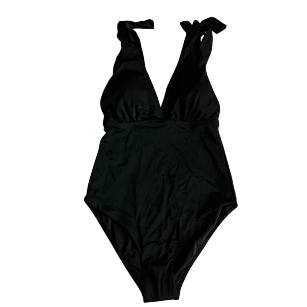 NWOT Kim Gravel Swimsuits for all Black One Piece Tie Shoulder Swimsuit Size 10‎